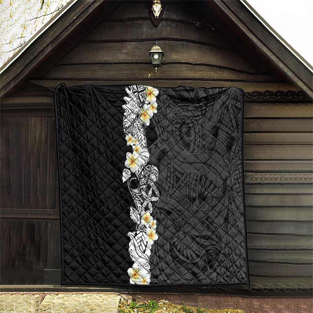 Black Samoa Tattoo Quilt Plumeria Samoan Ocean Tatau Pattern - Polynesian Pride