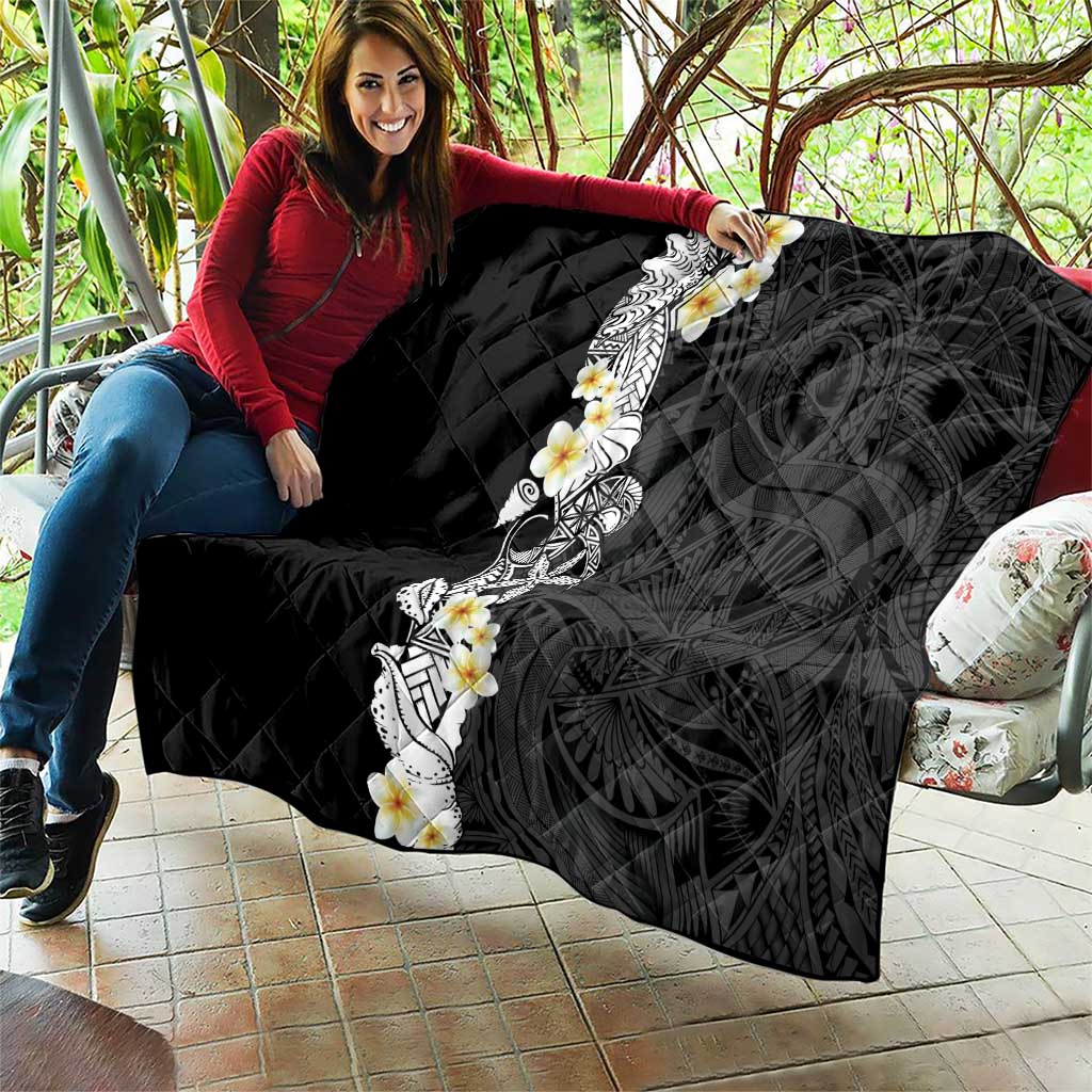 Black Samoa Tattoo Quilt Plumeria Samoan Ocean Tatau Pattern - Polynesian Pride