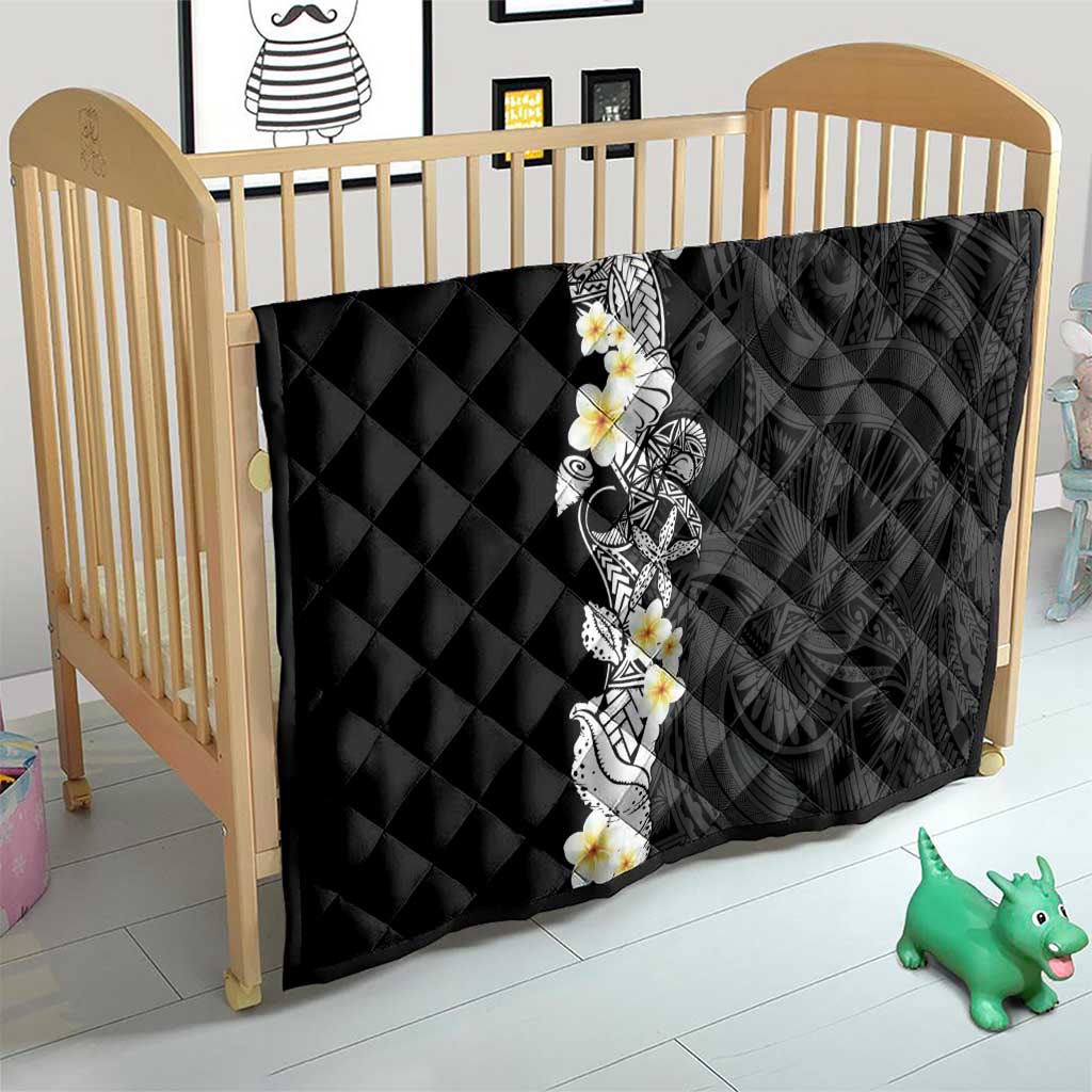 Black Samoa Tattoo Quilt Plumeria Samoan Ocean Tatau Pattern - Polynesian Pride