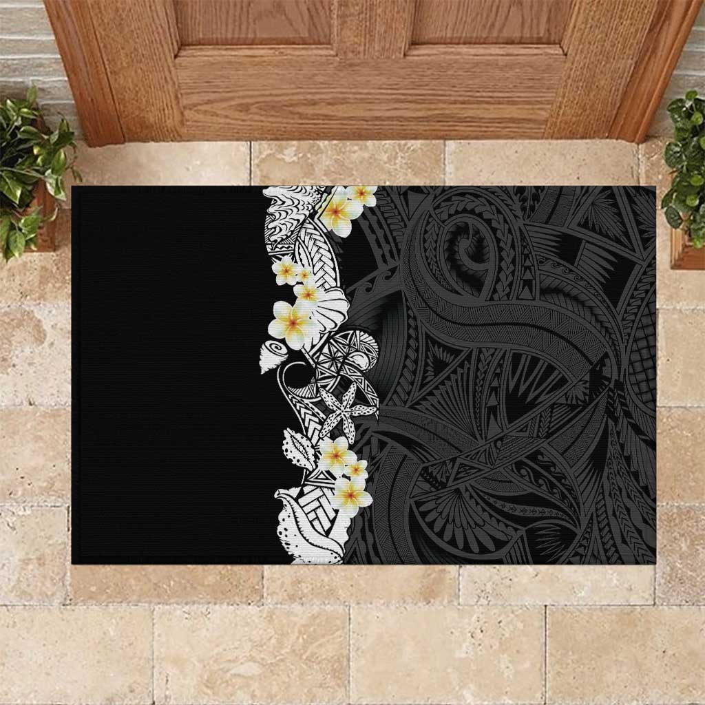 Black Samoa Tattoo Rubber Doormat Plumeria Samoan Ocean Tatau Pattern LT14 Black - Polynesian Pride
