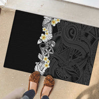 Black Samoa Tattoo Rubber Doormat Plumeria Samoan Ocean Tatau Pattern - Polynesian Pride
