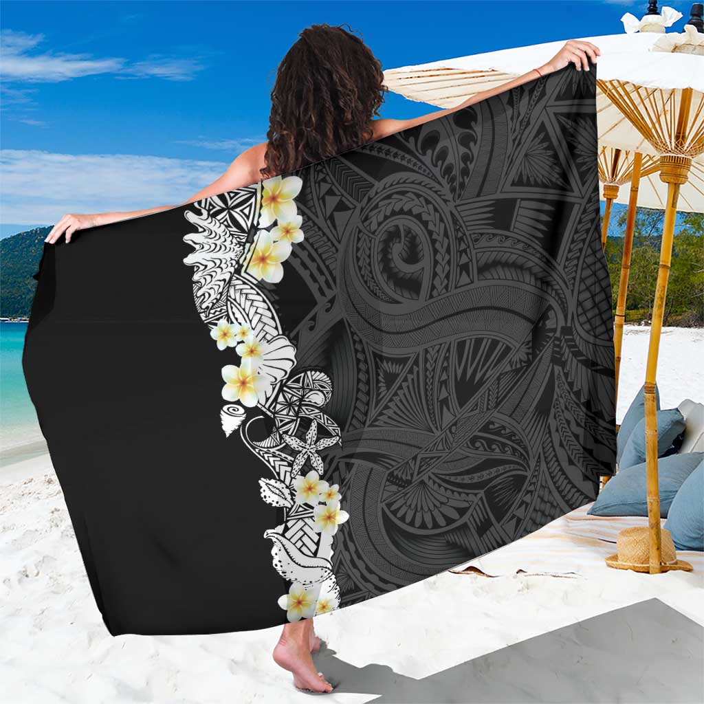 Black Samoa Tattoo Sarong Plumeria Samoan Ocean Tatau Pattern LT14 One Size 44 x 66 inches Black - Polynesian Pride