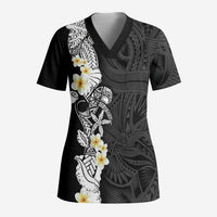 Black Samoa Tattoo Scrub Top Plumeria Samoan Ocean Tatau Pattern - Polynesian Pride