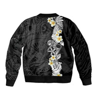 Black Samoa Tattoo Sleeve Zip Bomber Jacket Plumeria Samoan Ocean Tatau Pattern - Polynesian Pride