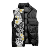 Black Samoa Tattoo Sleeveless Puffer Jacket Plumeria Samoan Ocean Tatau Pattern - Polynesian Pride