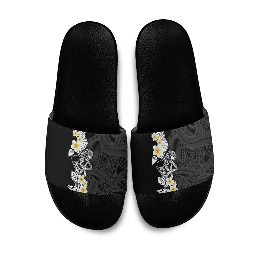 Black Samoa Tattoo Slide Sandals Plumeria Samoan Ocean Tatau Pattern LT14 Black - Polynesian Pride