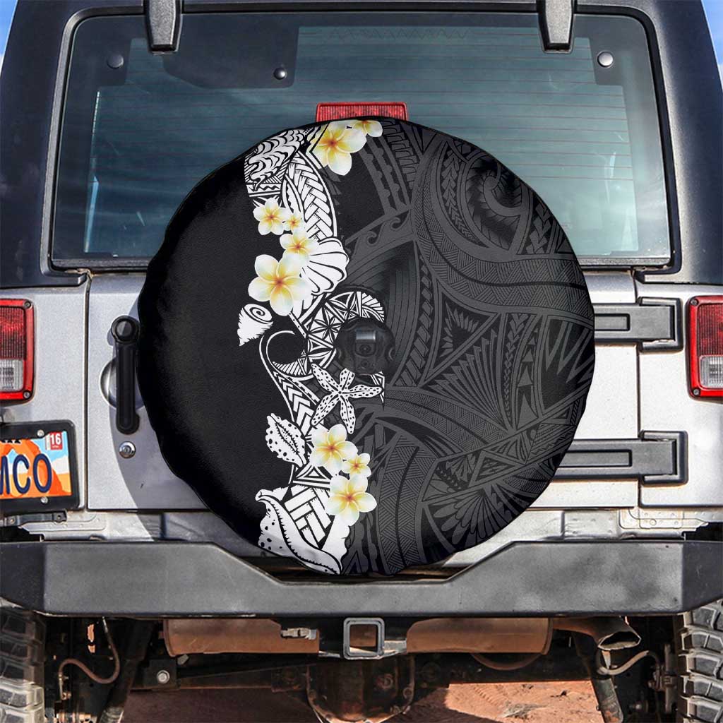 Black Samoa Tattoo Spare Tire Cover Plumeria Samoan Ocean Tatau Pattern LT14 Black - Polynesian Pride