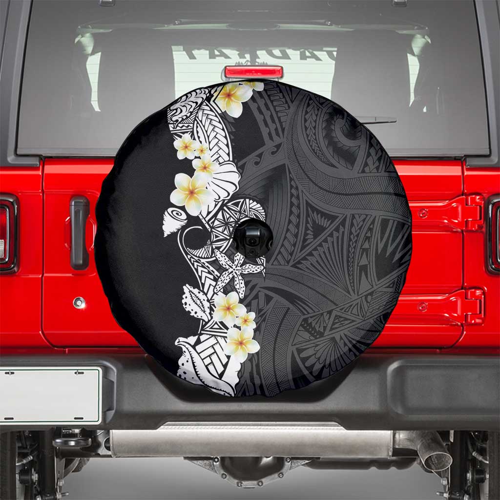 Black Samoa Tattoo Spare Tire Cover Plumeria Samoan Ocean Tatau Pattern - Polynesian Pride