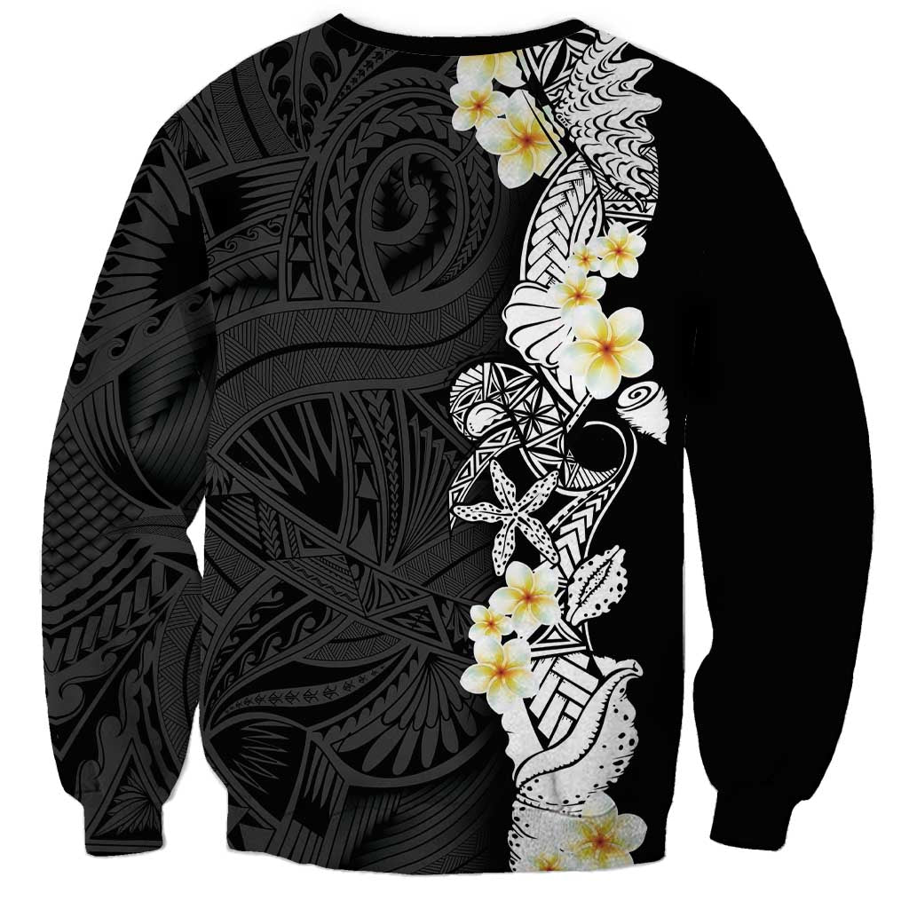 Black Samoa Tattoo Sweatshirt Plumeria Samoan Ocean Tatau Pattern - Polynesian Pride