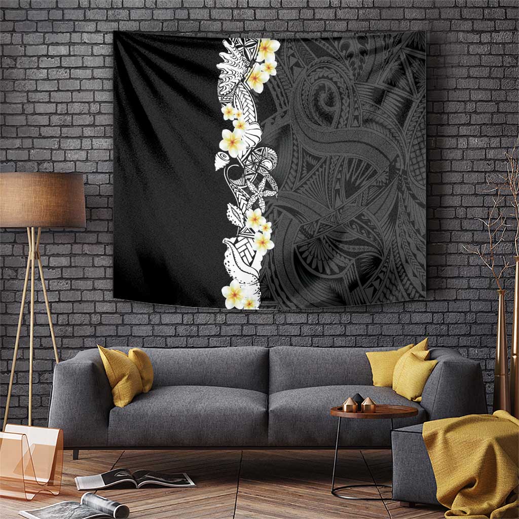 Black Samoa Tattoo Tapestry Plumeria Samoan Ocean Tatau Pattern - Polynesian Pride