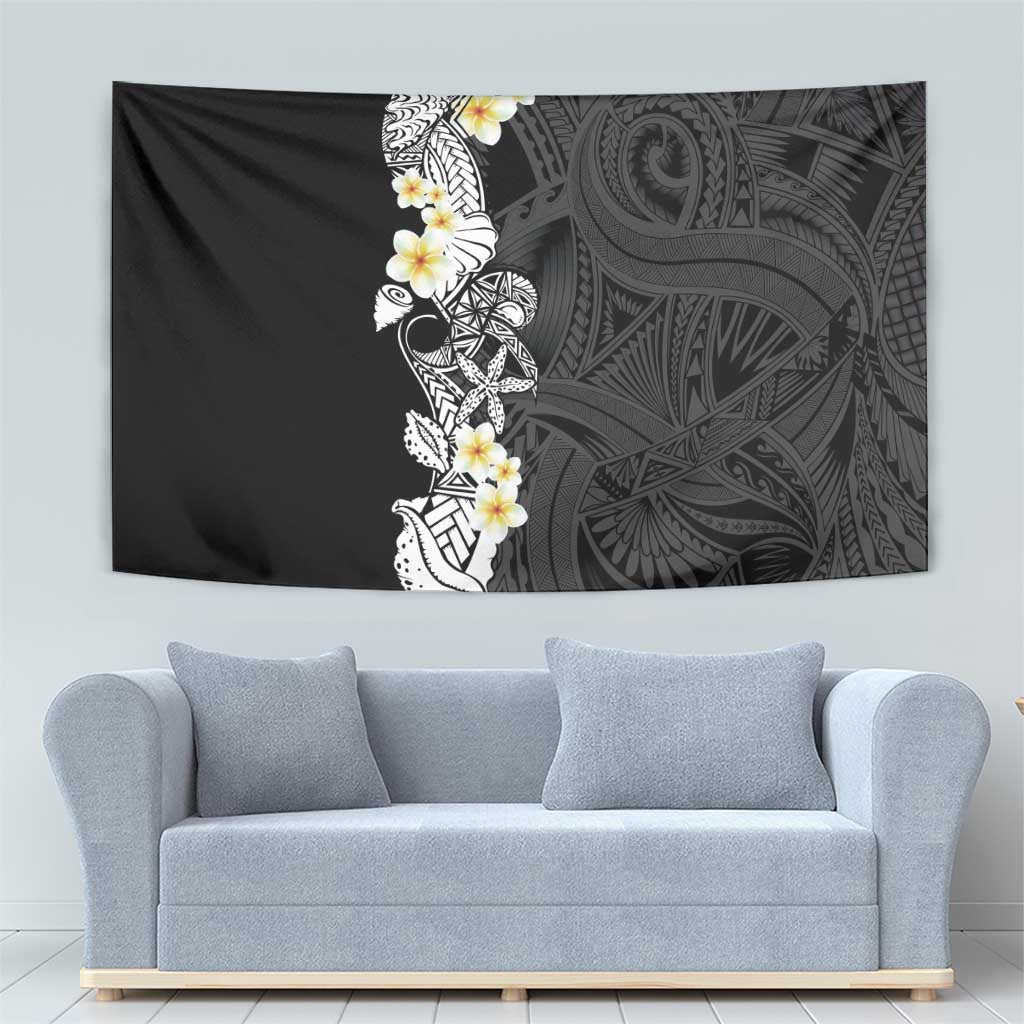 Black Samoa Tattoo Tapestry Plumeria Samoan Ocean Tatau Pattern - Polynesian Pride