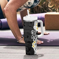 Black Samoa Tattoo Tumbler With Handle Plumeria Samoan Ocean Tatau Pattern - Polynesian Pride