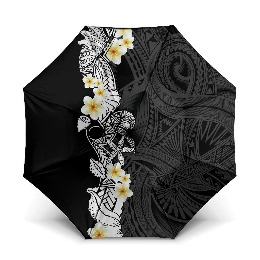 Black Samoa Tattoo Umbrella Plumeria Samoan Ocean Tatau Pattern LT14 One Size Folded 11.42 inch Opened Diameter 37.4 inch Black - Polynesian Pride