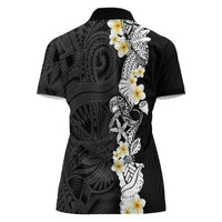 Black Samoa Tattoo Women Polo Shirt Plumeria Samoan Ocean Tatau Pattern - Polynesian Pride