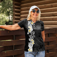 Black Samoa Tattoo Women Polo Shirt Plumeria Samoan Ocean Tatau Pattern - Polynesian Pride