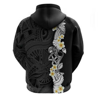 Black Samoa Tattoo Zip Hoodie Plumeria Samoan Ocean Tatau Pattern - Polynesian Pride