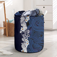 Blue Samoa Tattoo Laundry Basket Plumeria Samoan Ocean Tatau Pattern - Polynesian Pride