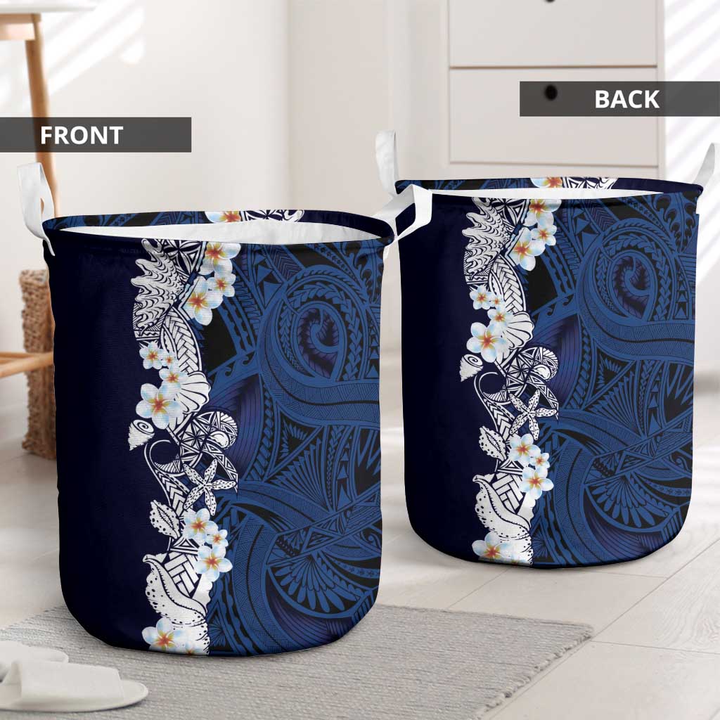 Blue Samoa Tattoo Laundry Basket Plumeria Samoan Ocean Tatau Pattern - Polynesian Pride
