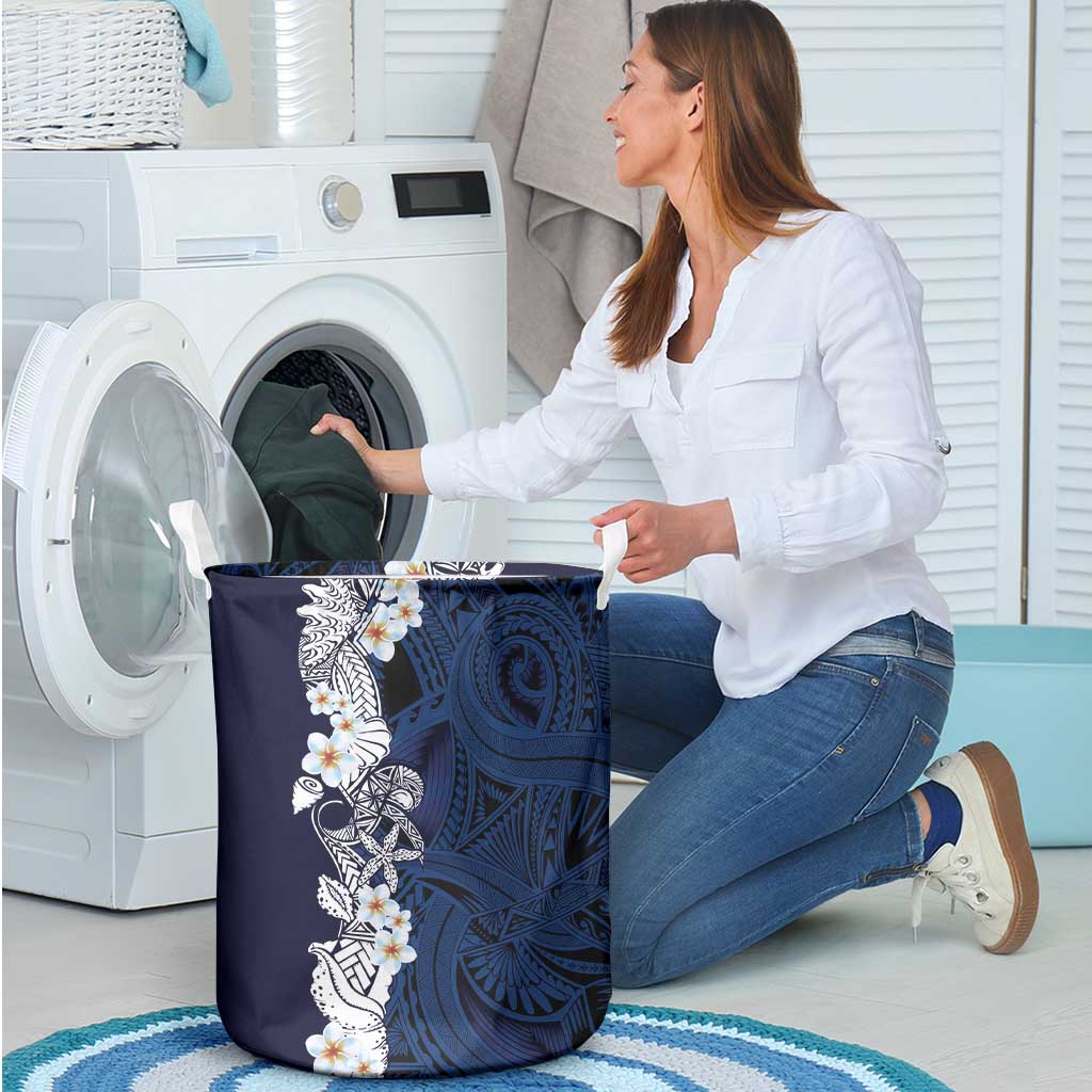 Blue Samoa Tattoo Laundry Basket Plumeria Samoan Ocean Tatau Pattern - Polynesian Pride