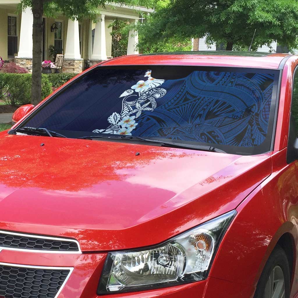 Blue Samoa Tattoo Auto Sun Shade Plumeria Samoan Ocean Tatau Pattern - Polynesian Pride