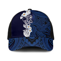 Blue Samoa Tattoo Baseball Net Cap Plumeria Samoan Ocean Tatau Pattern - Polynesian Pride