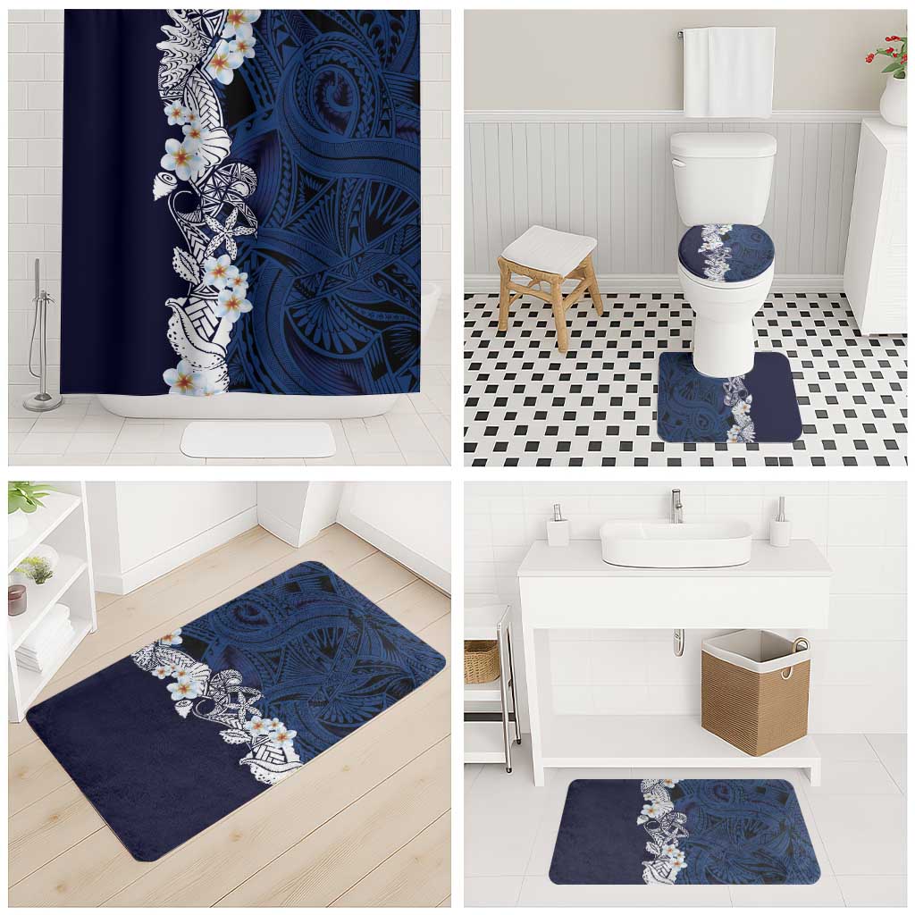 Blue Samoa Tattoo Bathroom Set Plumeria Samoan Ocean Tatau Pattern - Polynesian Pride