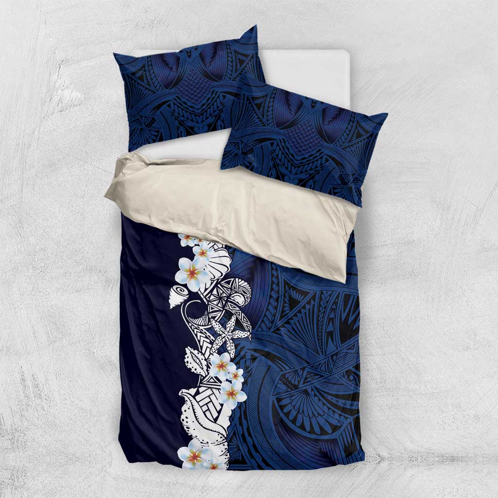 Blue Samoa Tattoo Bedding Set Plumeria Samoan Ocean Tatau Pattern - Polynesian Pride