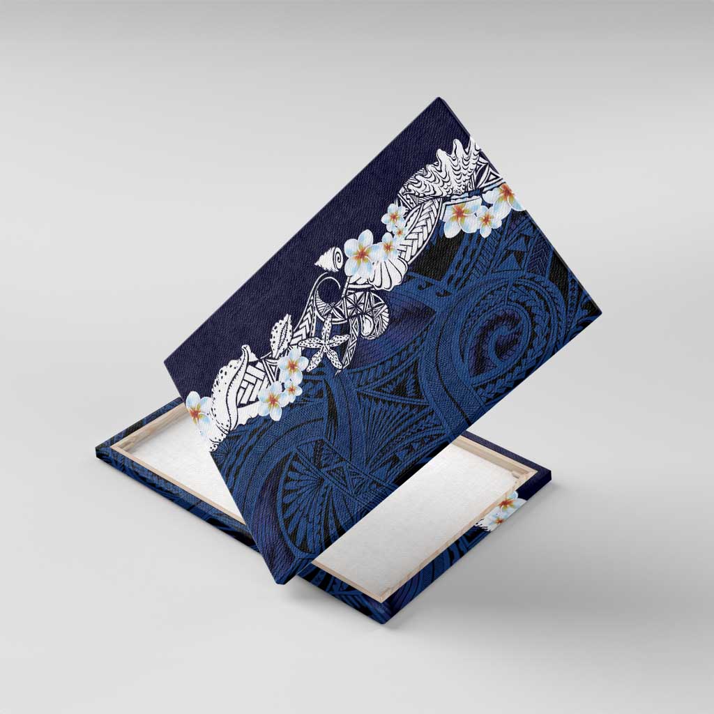Blue Samoa Tattoo Canvas Wall Art Plumeria Samoan Ocean Tatau Pattern - Polynesian Pride