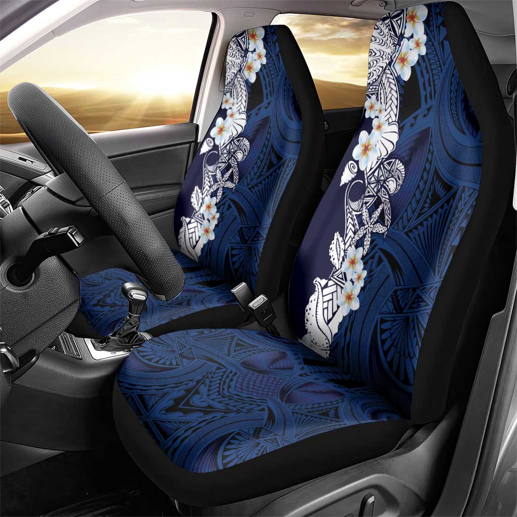Blue Samoa Tattoo Car Seat Cover Plumeria Samoan Ocean Tatau Pattern - Polynesian Pride