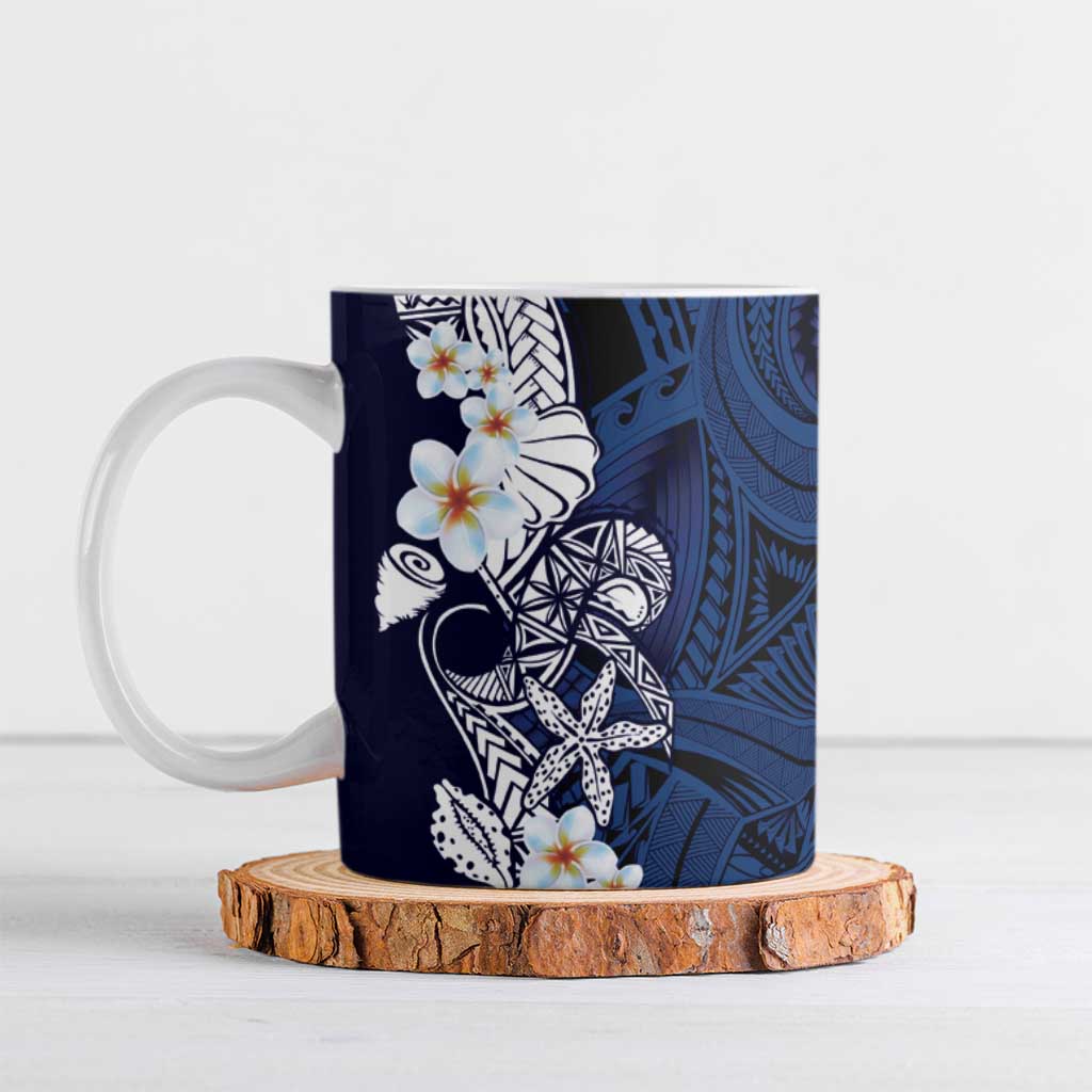 Blue Samoa Tattoo Ceramic Mug Plumeria Samoan Ocean Tatau Pattern - Polynesian Pride