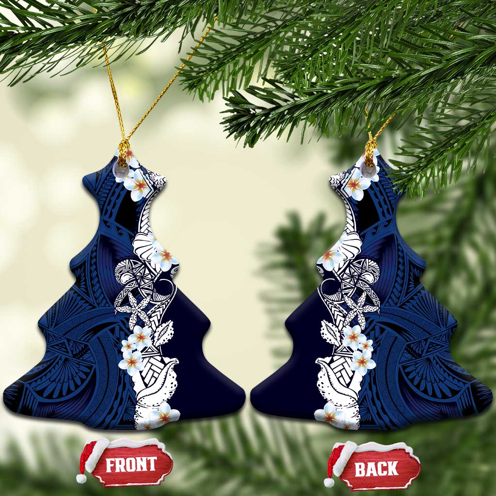 Blue Samoa Tattoo Ceramic Ornament Plumeria Samoan Ocean Tatau Pattern - Polynesian Pride