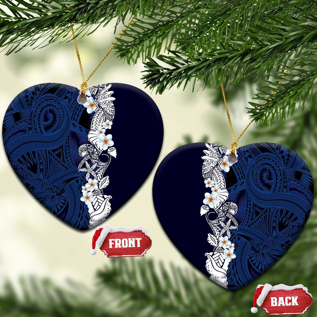 Blue Samoa Tattoo Ceramic Ornament Plumeria Samoan Ocean Tatau Pattern - Polynesian Pride