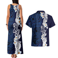Blue Samoa Tattoo Couples Matching Tank Maxi Dress and Hawaiian Shirt Plumeria Samoan Ocean Tatau Pattern - Polynesian Pride