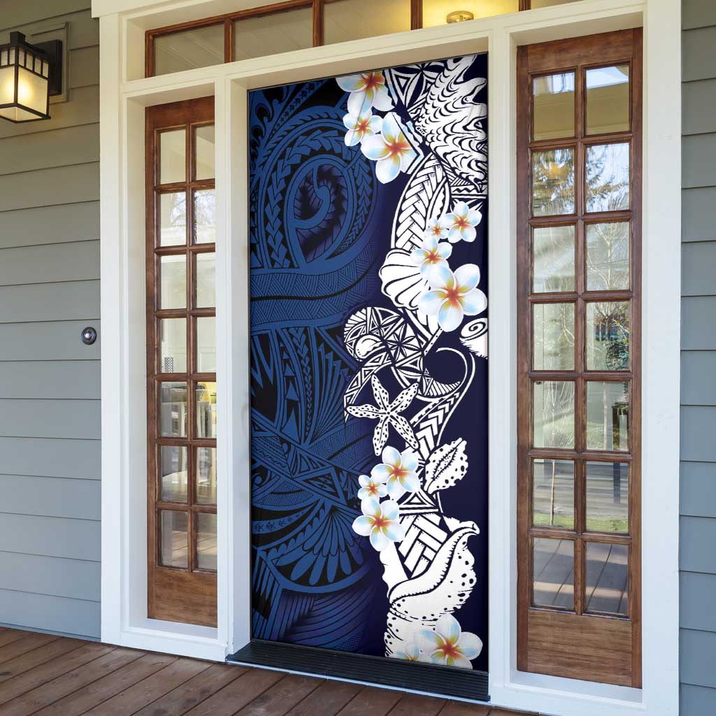 Blue Samoa Tattoo Door Cover Plumeria Samoan Ocean Tatau Pattern - Polynesian Pride
