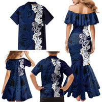 Blue Samoa Tattoo Family Matching Mermaid Dress and Hawaiian Shirt Plumeria Samoan Ocean Tatau Pattern - Polynesian Pride