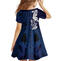 Blue Samoa Tattoo Family Matching Off The Shoulder Long Sleeve Dress and Hawaiian Shirt Plumeria Samoan Ocean Tatau Pattern - Polynesian Pride