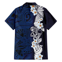 Blue Samoa Tattoo Family Matching Off Shoulder Short Dress and Hawaiian Shirt Plumeria Samoan Ocean Tatau Pattern - Polynesian Pride