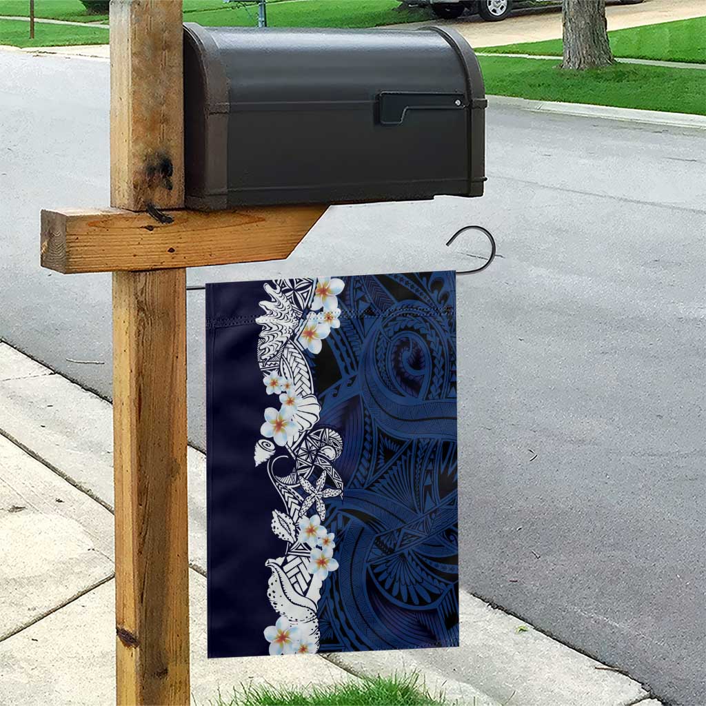 Blue Samoa Tattoo Garden Flag Plumeria Samoan Ocean Tatau Pattern - Polynesian Pride