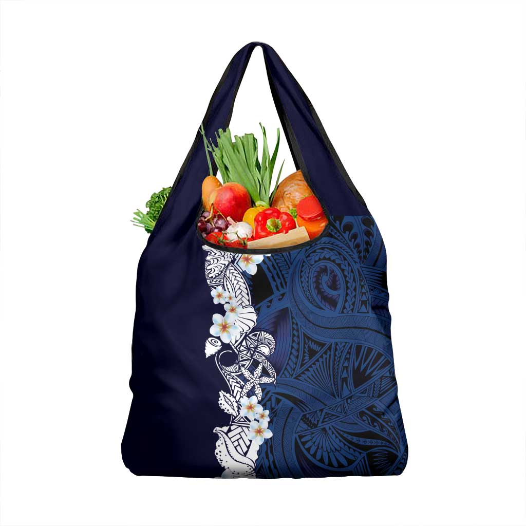 Blue Samoa Tattoo Grocery Bag Plumeria Samoan Ocean Tatau Pattern - Polynesian Pride