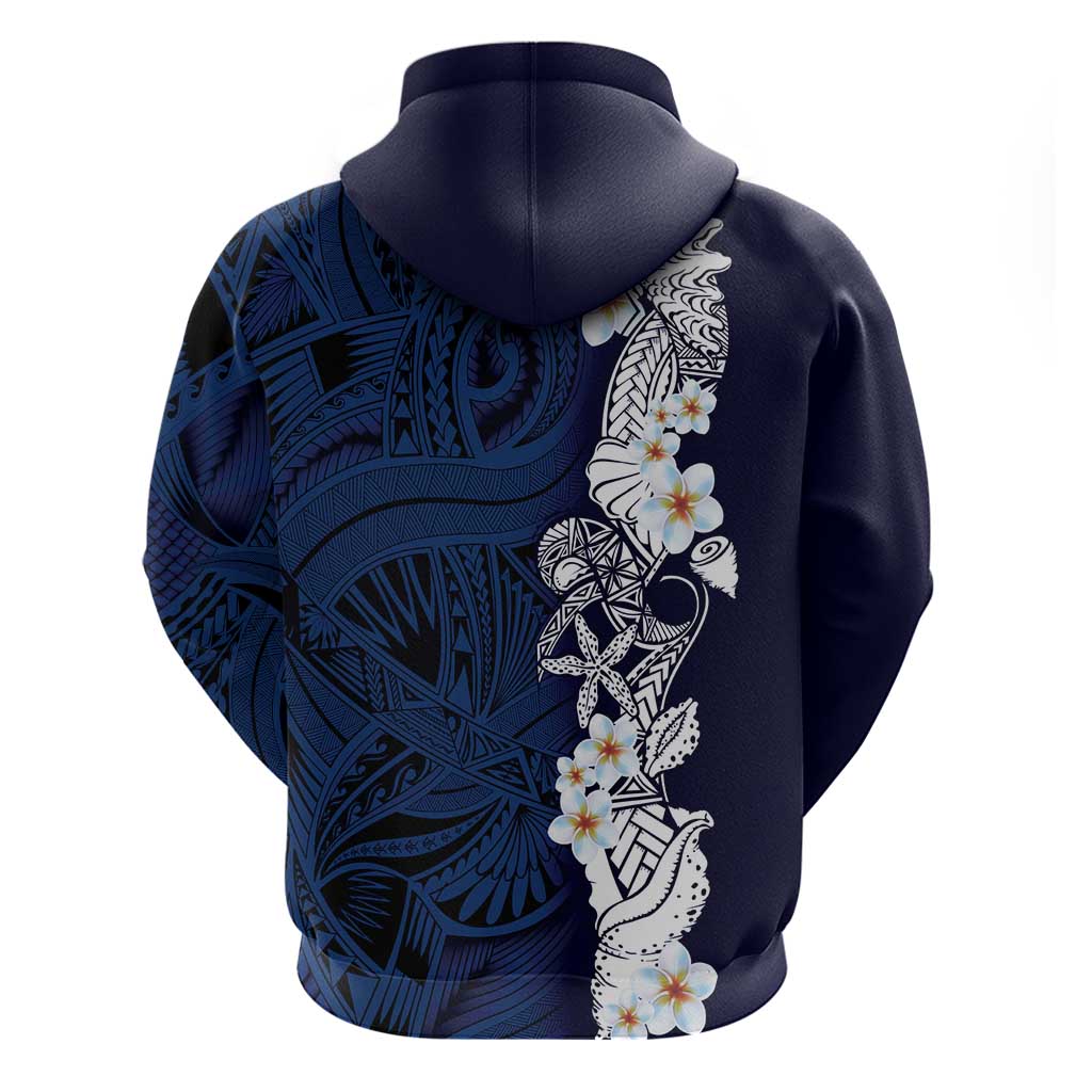 Blue Samoa Tattoo Hoodie Plumeria Samoan Ocean Tatau Pattern - Polynesian Pride