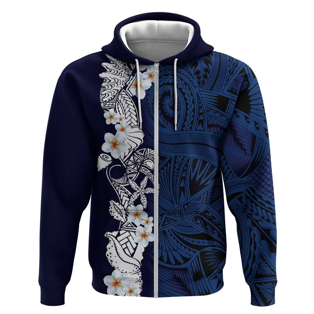 Blue Samoa Tattoo Hoodie Plumeria Samoan Ocean Tatau Pattern - Polynesian Pride