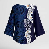Blue Samoa Tattoo Kimono Sleeve Blouse Plumeria Samoan Ocean Tatau Pattern - Polynesian Pride