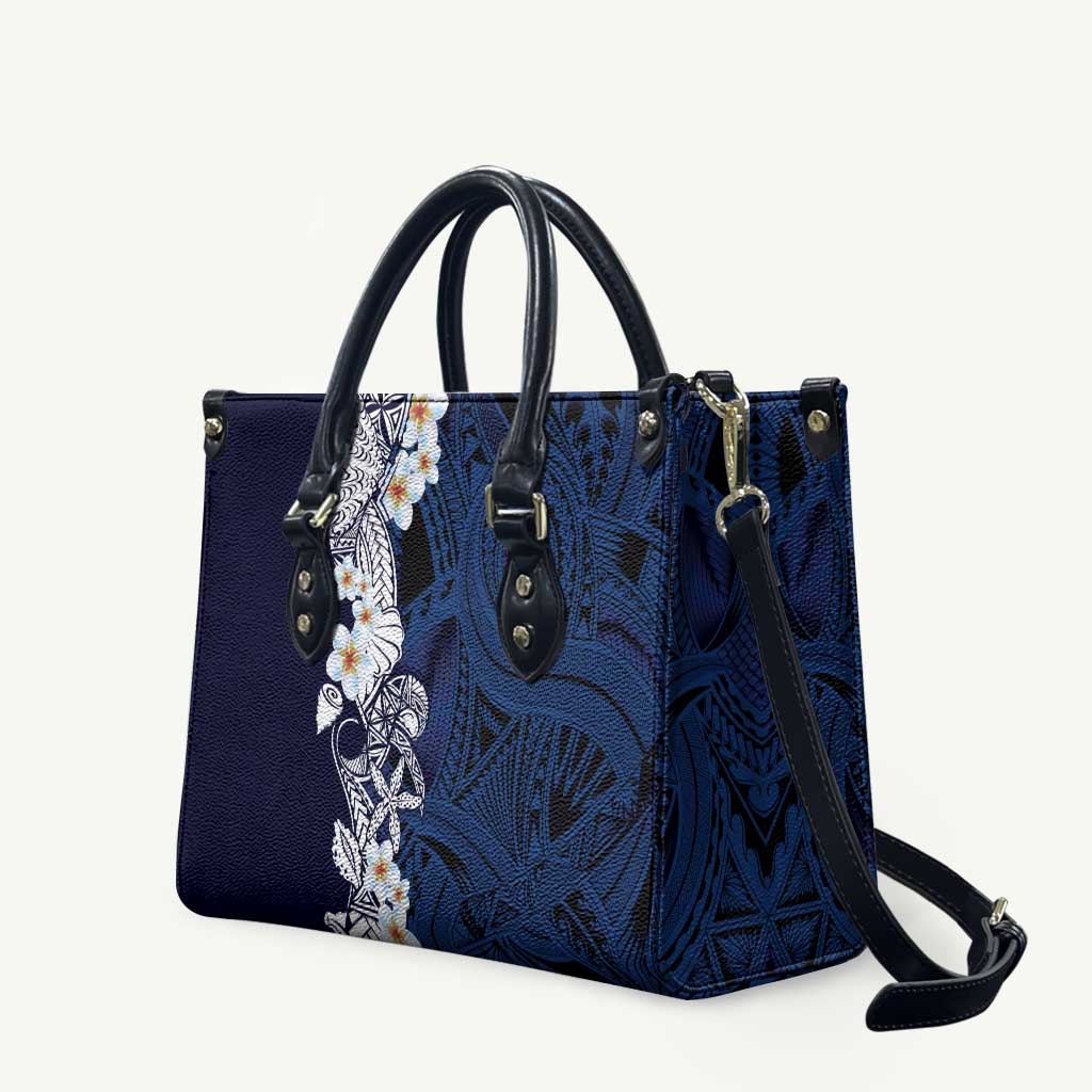 Blue Samoa Tattoo Leather Bag Plumeria Samoan Ocean Tatau Pattern - Polynesian Pride