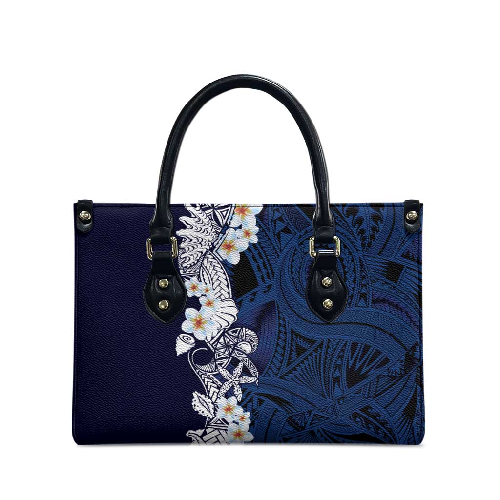 Blue Samoa Tattoo Leather Bag Plumeria Samoan Ocean Tatau Pattern - Polynesian Pride