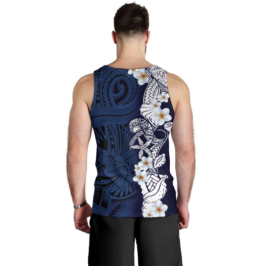 Blue Samoa Tattoo Men Tank Top Plumeria Samoan Ocean Tatau Pattern - Polynesian Pride
