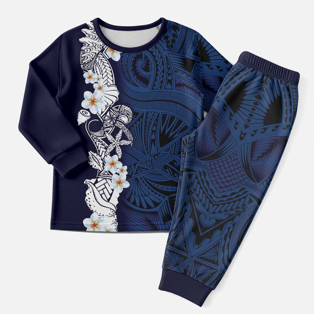 Blue Samoa Tattoo Christmas Pajama Set Plumeria Samoan Ocean Tatau Pattern - Polynesian Pride