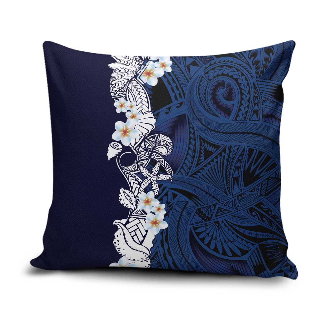Blue Samoa Tattoo Pillow Cover Plumeria Samoan Ocean Tatau Pattern - Polynesian Pride