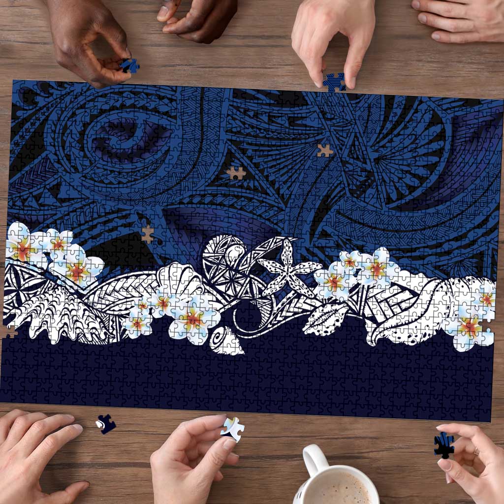 Blue Samoa Tattoo Puzzle Plumeria Samoan Ocean Tatau Pattern - Polynesian Pride