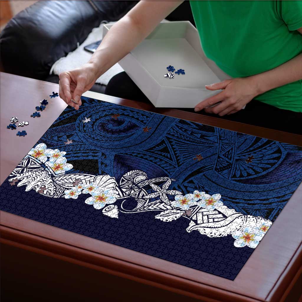 Blue Samoa Tattoo Puzzle Plumeria Samoan Ocean Tatau Pattern - Polynesian Pride