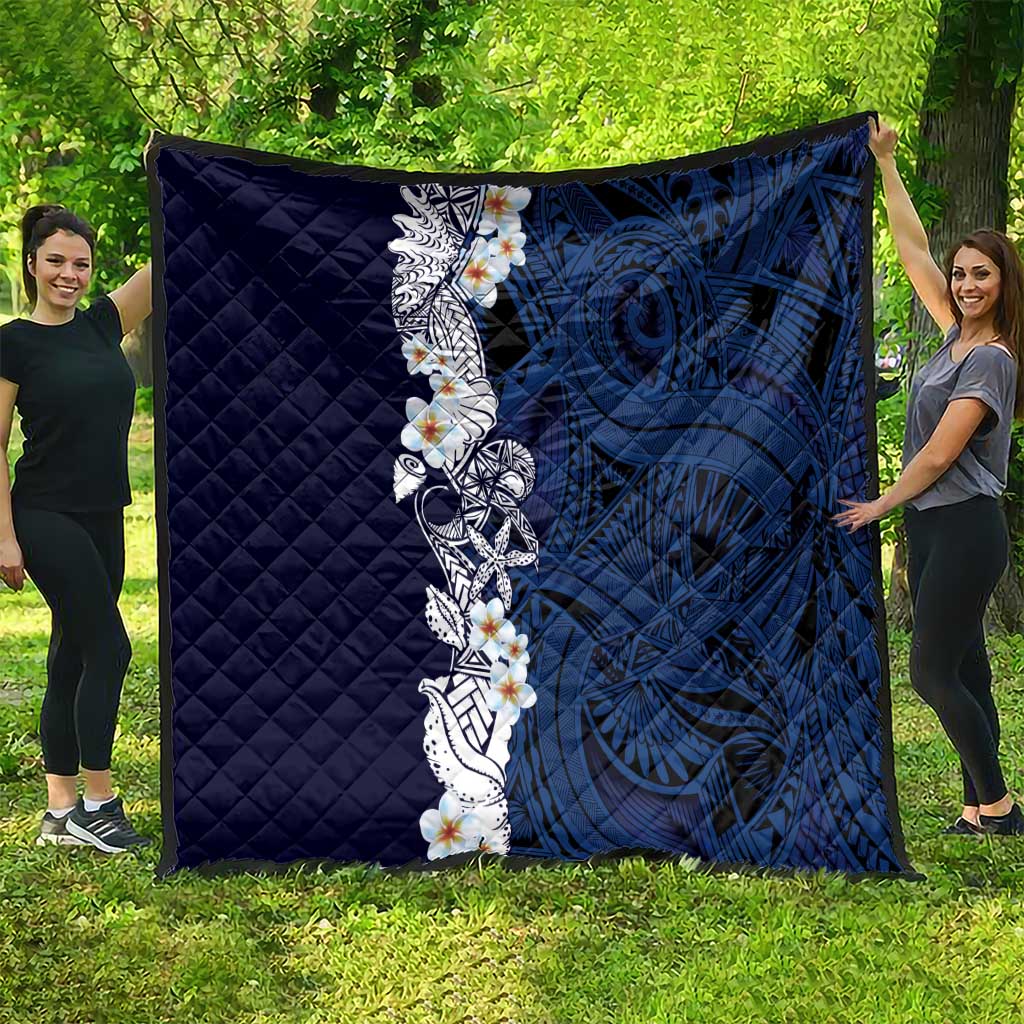 Blue Samoa Tattoo Quilt Plumeria Samoan Ocean Tatau Pattern - Polynesian Pride